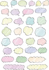 Fotobehang A set of colored cloud-shaped balloons drawn with a fine pen. © 往子 山本
