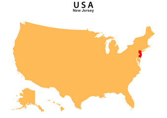 New Jersey State map highlighted on USA map. New Jersey map on United state of America.