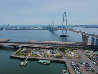 ドローンで空撮した名古屋港の全景風景