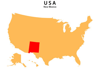 New Mexico State map highlighted on USA map. New Mexico map on United state of America.