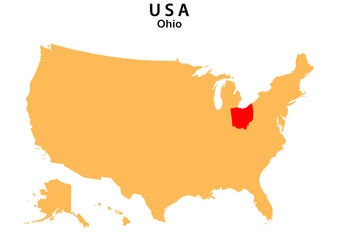 Ohio State map highlighted on USA map. Ohio  map on United state of America.