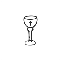 Hand-drawn Christian bowl icon isolated on white background. Religion and Christianity. Christian symbols of the sacrifice of Jesus Christ. Vector illustration