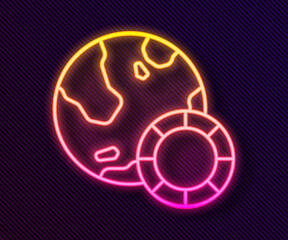 Glowing neon line Casino chips icon isolated on black background. Casino gambling. Vector
