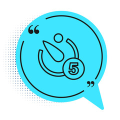 Black line Camera timer icon isolated on white background. Photo exposure. Stopwatch timer 5 seconds. Blue speech bubble symbol. Vector