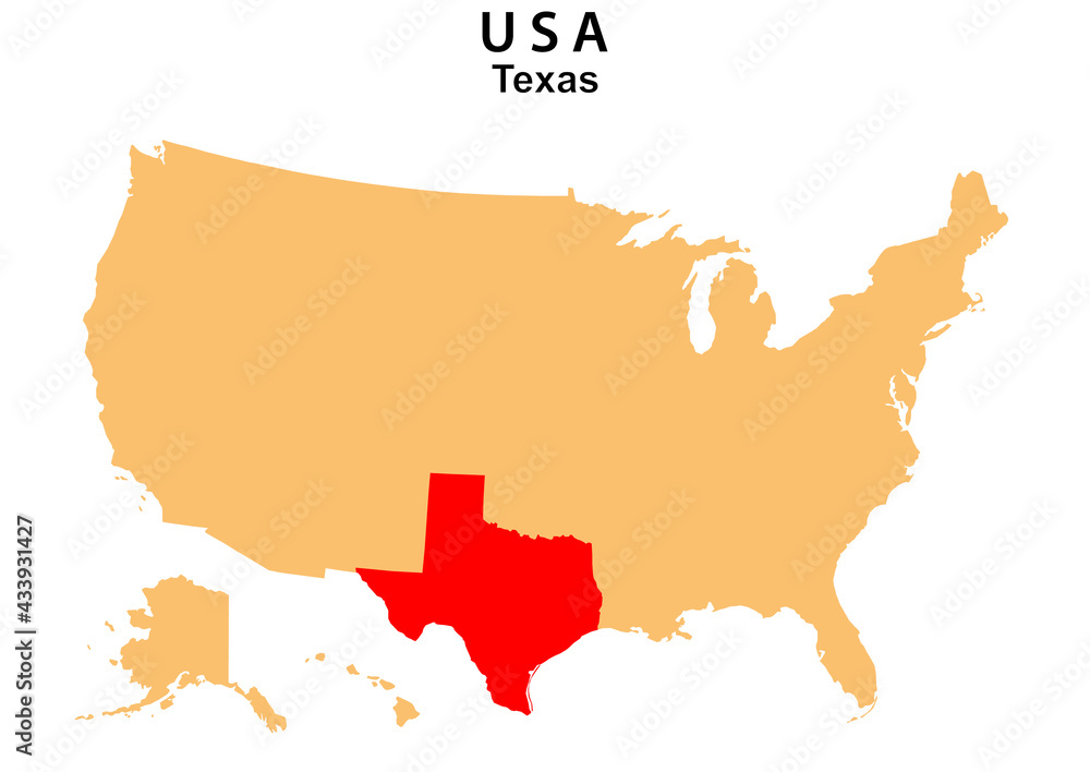 Wall mural texas state map highlighted on usa map. texas map on united state of america.