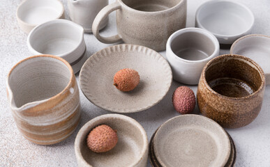 ceramic tableware, empty craft ceramic plates