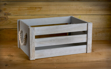 empty gray wooden box - horizontal - close-up - wood background
