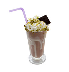 Chocolate milkshake isolated on white background
