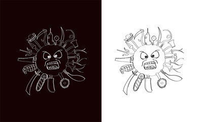 covid-19 , coronavirus , pandemic vector illustration black and white