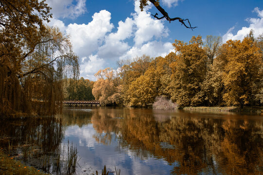 Poland, Czerniejewo, Park  and pond in spring, close to neoclassical palace to Czerniejewo.