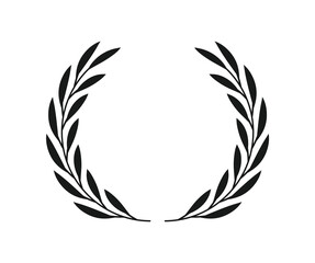 Fototapeta na wymiar Laurel wreath icon. Laurel branch. Floral round frame of leaves. Vintage decorative element for award, medal, achievement, emblem, premium quality, ornate and logo.