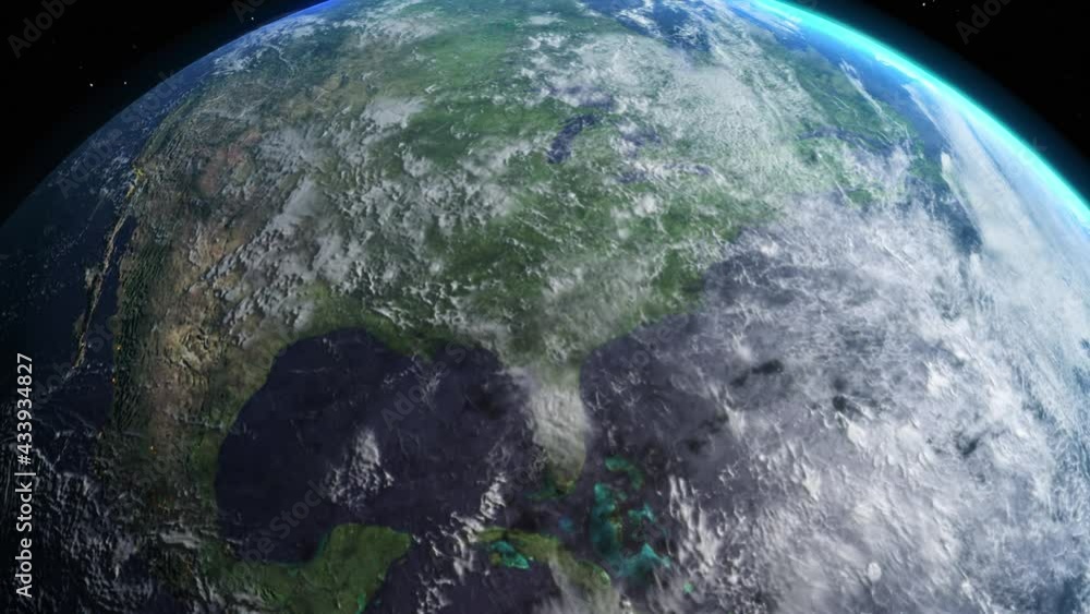 Wall mural sunrise and and cloudy rotate on the earth in space with star in universe. world realistic atmospher