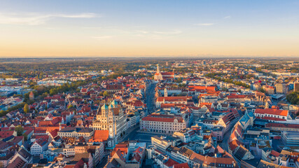Top view of the entire city of Augsburg. Aerial view of Augsburg city center. - obrazy, fototapety, plakaty