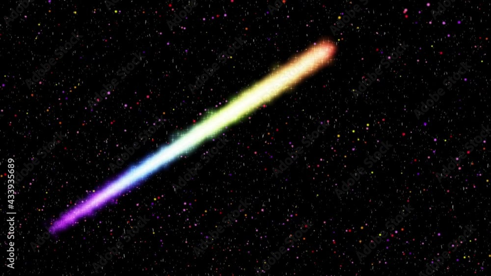 Poster abstract burning multicolored space comet flying against the background of stars. beautiful backgrou