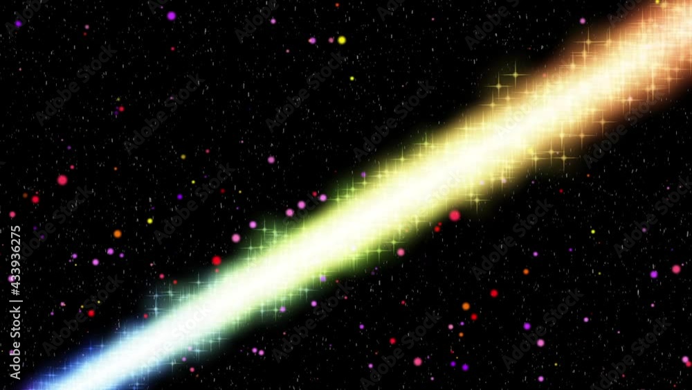 Poster close-up of an abstract blurry, flying and burning comet in endless space. beautiful background. 3d 