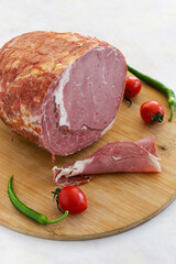 Smoked beef entrecote on white background. Local name füme antrikot