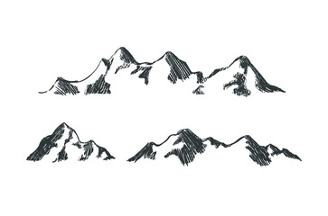 Fototapeta premium Vector hand drawn mountains, mountain sketch, nature illustration, different mountains.