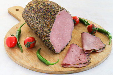 Pepper roastbeef on a white background. Local name karabiberli roastbeef