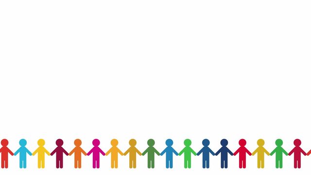 SDGsイメージの17色の人型が手をつないでいるラインが流れる背景透過のアルファつきループ映像
