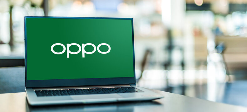 Laptop computer displaying logo of Oppo