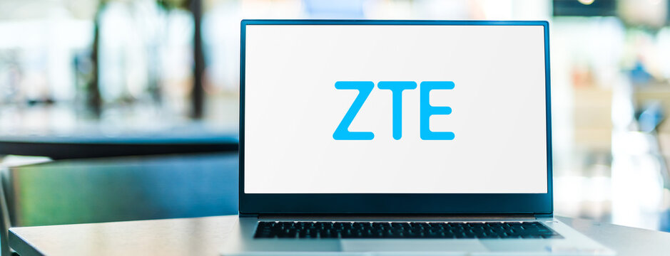 Laptop computer displaying logo of ZTE Corporation