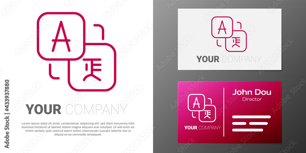 Poster logotype line translator icon isolated on white background. foreign language conversation icons in c