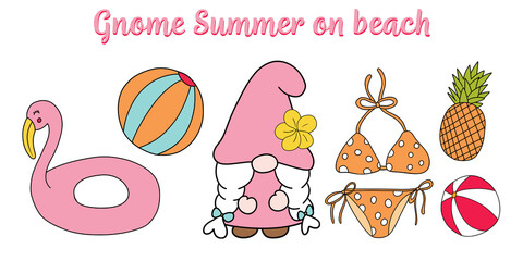 Gnomes summer on the beach, vector illustration