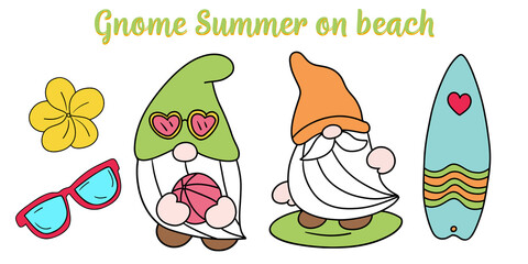 Gnomes summer on the beach, vector illustration