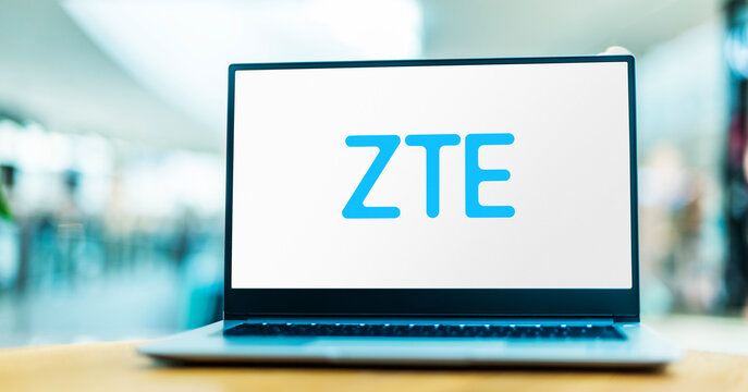 Laptop computer displaying logo of ZTE Corporation