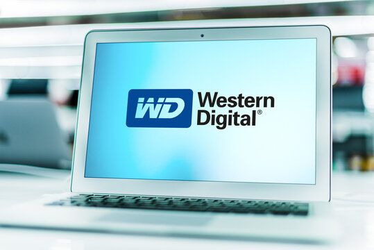 Laptop computer displaying logo of Western Digital