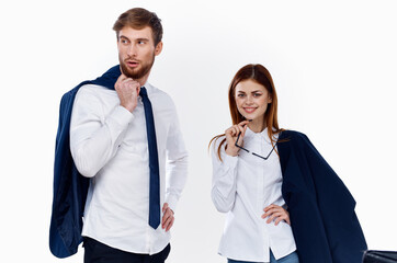 business men and women in suits finance office communication