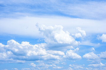 Beautiful white clouds in a bright blue sky on a warm summer day
