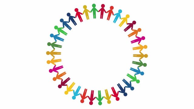 SDGsイメージの17色の人型が手を繋いで輪になっているフレームが回る背景透過のアルファつき映像