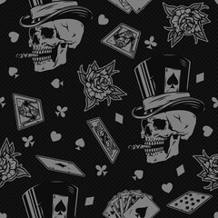 Gambling vintage monochrome seamless pattern