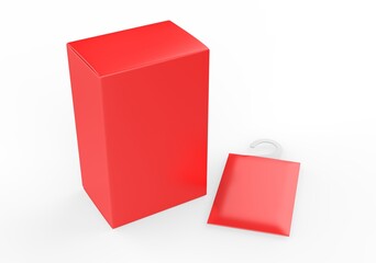 Blank fragrance hanging sachet packet bag for branding mock up, 3d render illustration.