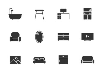 furniture glyph vector icons isolated on white background. furniture icon set for web, mobile apps, ui design and print