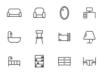 furniture line vector icons isolated on white background. furniture icon set for web and ui design, mobile apps and print products