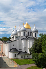 Fototapeta na wymiar Veliky Novgorod, Russia-July 13, 2020: Cathedral of St. Sophia in Novgorod Kremlin. Kremlin of Great Novgorod Russia