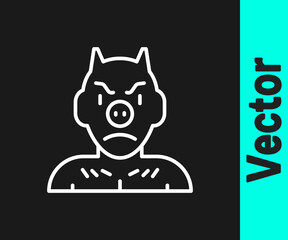 White line Krampus, heck icon isolated on black background. Horned devil. Traditional Christmas devil. Happy Halloween party. Vector