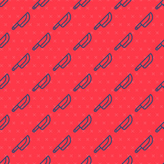 Blue line Knife icon isolated seamless pattern on red background. Cutlery symbol. Happy Halloween party. Vector