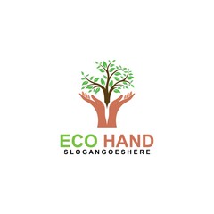 Hand, Tree and Leaf logo Combination. Arm and ecosystem symbol or icon. Unique and Organic