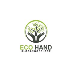 Hand, Tree and Leaf logo Combination. Arm and ecosystem symbol or icon. Unique and Organic