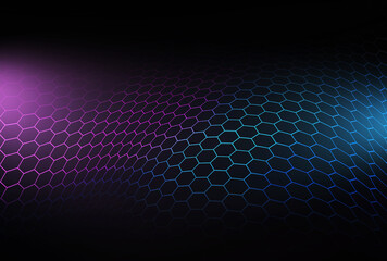 Abstract blue of hexagon pattern The surface of the future with light rays offers technology, medicine and business.