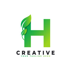 Nature Green Leaf Letter H Logo Design. monogram logo. Green Leaves Alphabet Icon. Usable for Business, Science, Healthcare, Medical and Nature Logos