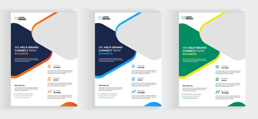 creative corporate business flyer design template with creative abstract shape in 3 color