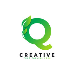 Nature Green Leaf Letter Q Logo Design. monogram logo. Green Leaves Alphabet Icon. Usable for Business, Science, Healthcare, Medical and Nature Logos