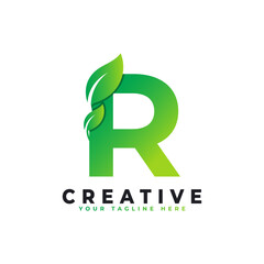Nature Green Leaf Letter R Logo Design. monogram logo. Green Leaves Alphabet Icon. Usable for Business, Science, Healthcare, Medical and Nature Logos