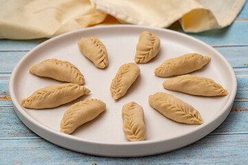 Uncooked Circassian Ravioli or Potato Ravioli. Local names Psihalive, Haluj, Hingel, Metaz, Potato Ravioli