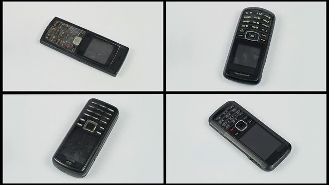 Row of mobile phones rotation split screen 4k