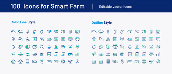 50 Smart Farm icons • Color Line, Outline style
